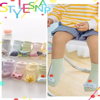 0-1 години пролет лято детски чорапи карикатура на животните анти-приплъзване ходене на новородено бебе пол 3D детска кукла чорапи