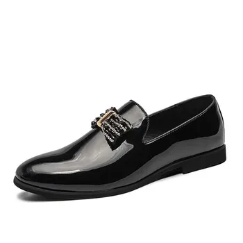 Мъжки обувки кожени обувки, ръчно изработени с мек нос, остър пръсти, лъскава повърхност, Европейската мъжки обувки за партита, Размер 38-46