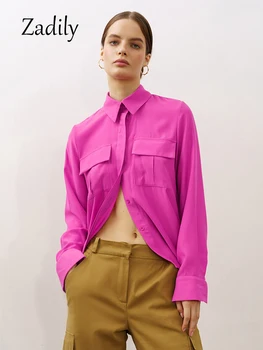 Zadily 2023 Пролетно ежедневни Однотонная Дамски базова риза с дълъг ръкав в Корейски стил, дамски туника копчета, блуза, потник дамски дрехи