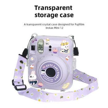 За Fujifilm Film Mini 12 Чанта За Фотоапарат Прозрачен Защитен Калъф с Каишка Набор от Стикери Crystal Shell за Instax Mini12