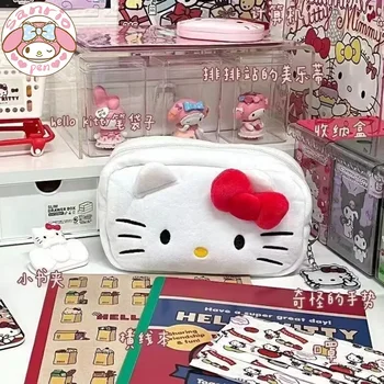 Плюшено молив случай Sanrio Kawaii Hello Kitty, студентски чанта за офис консумативи с голям капацитет, портфейл за монети, косметичка, подаръци за рожден ден
