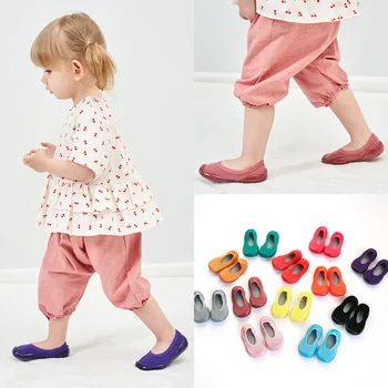 Летни Сладки чорапи за пеша от чесаного на памук в Неплъзгащи гумена подметка, Чорапи за детски обувки, Цветни Меки настилки за деца